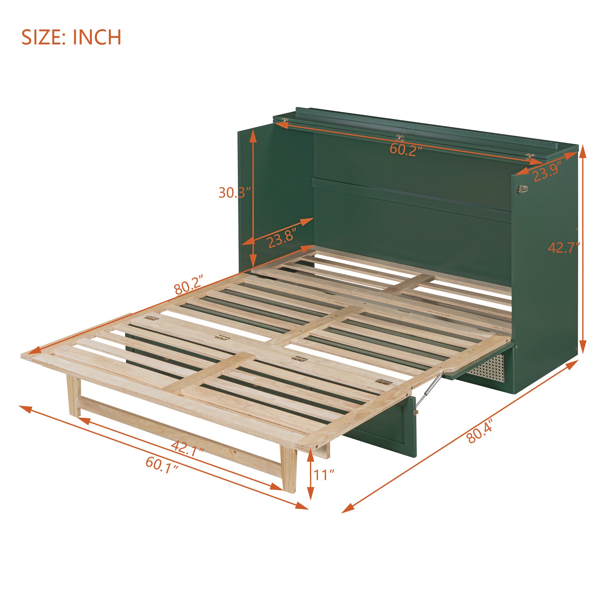 Queen Murphy Bed With Large Drawers,Green Queen Green Plywood