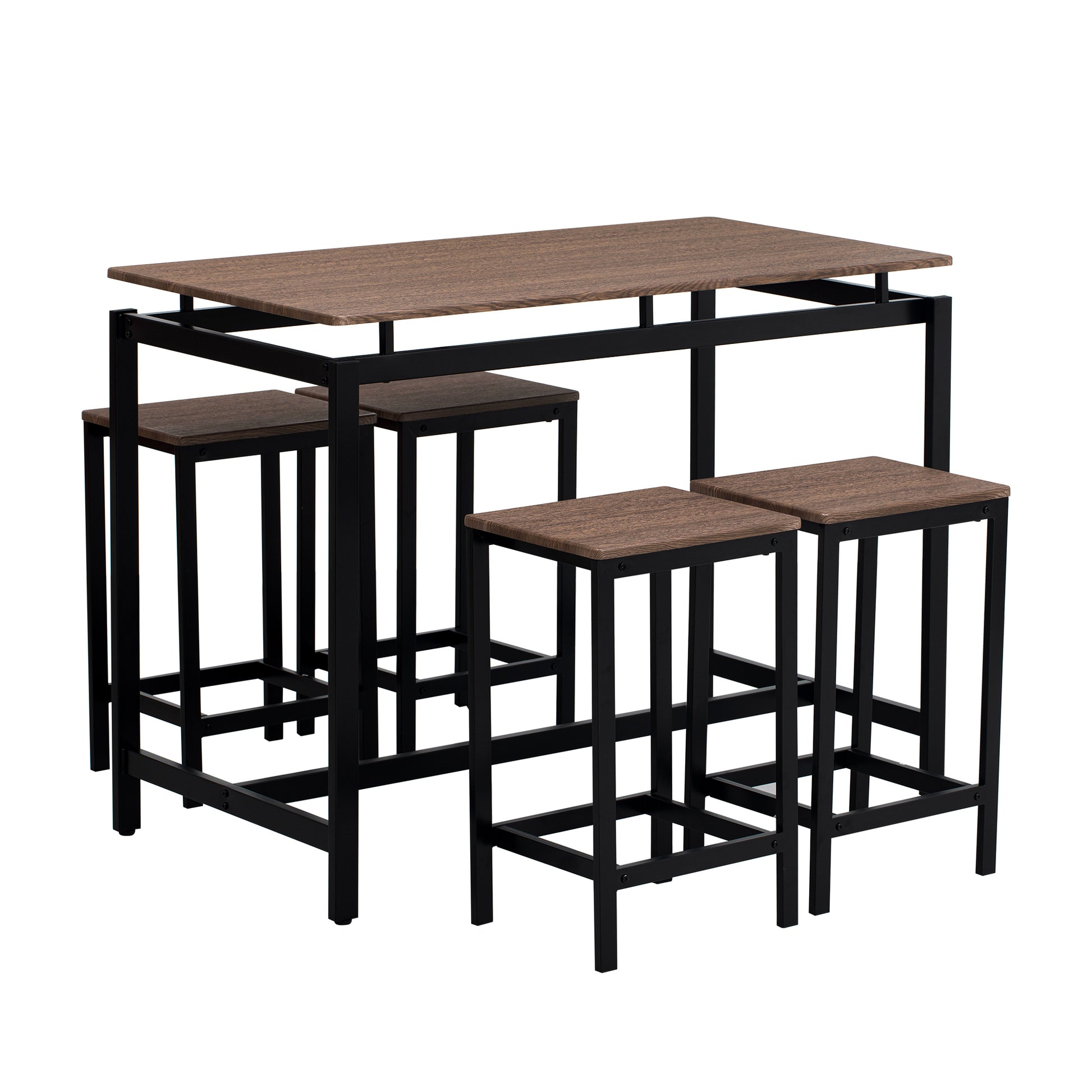 5 Piece Compact Bar Table Set With Table And Stools Modern Industrial Design, Space Saving Furniture For Dining Room And Breakfast Nook Dark Brown Dark Brown Mdf Steel