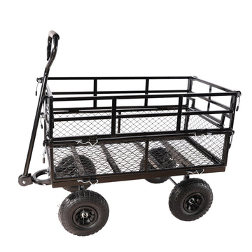 Black Double Fence Utility Cart Wagon Cart Garden Cart Trucks Make It Easier To Transport Firewood Black Metal