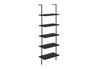 Bookshelf, Bookcase, Etagere, Ladder, 5 Tier, 72"H, Office, Bedroom, Black Marble Look Laminate, Black Metal, Contemporary, Modern Black Metal