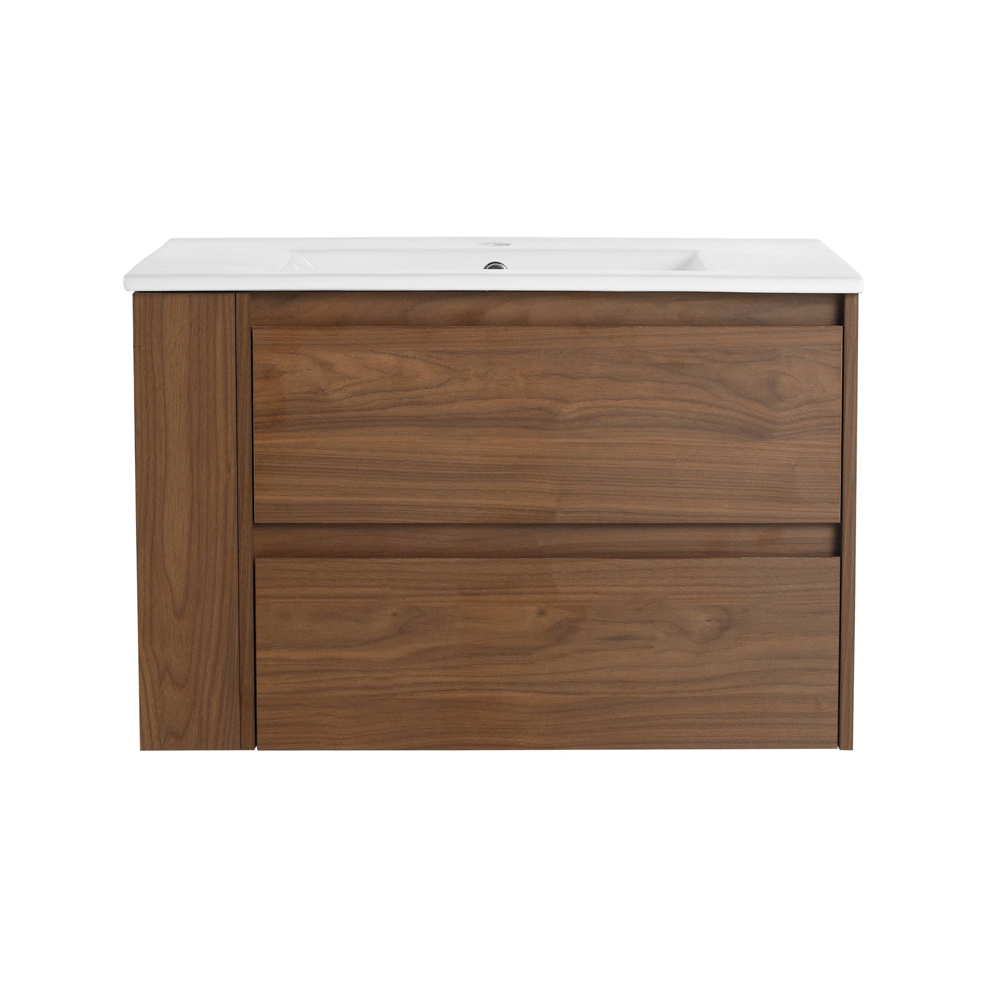 30" Wall Mounting Bathroom Vanity With Ceramic Sink, 2 Soft Close Drawer 2 Brown Oak 1 Bathroom Wall Mounted Modern Plywood