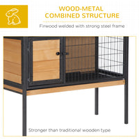 Pawhut Rabbit Hutch Elevated Bunny Cage Small Animal Habitat With Metal Frame, No Leak Tray, Mtetal Wire Pan And Openable Water Resistant Asphalt Roof For Indoor Outdoor Natural Wood Natural Wood Wood