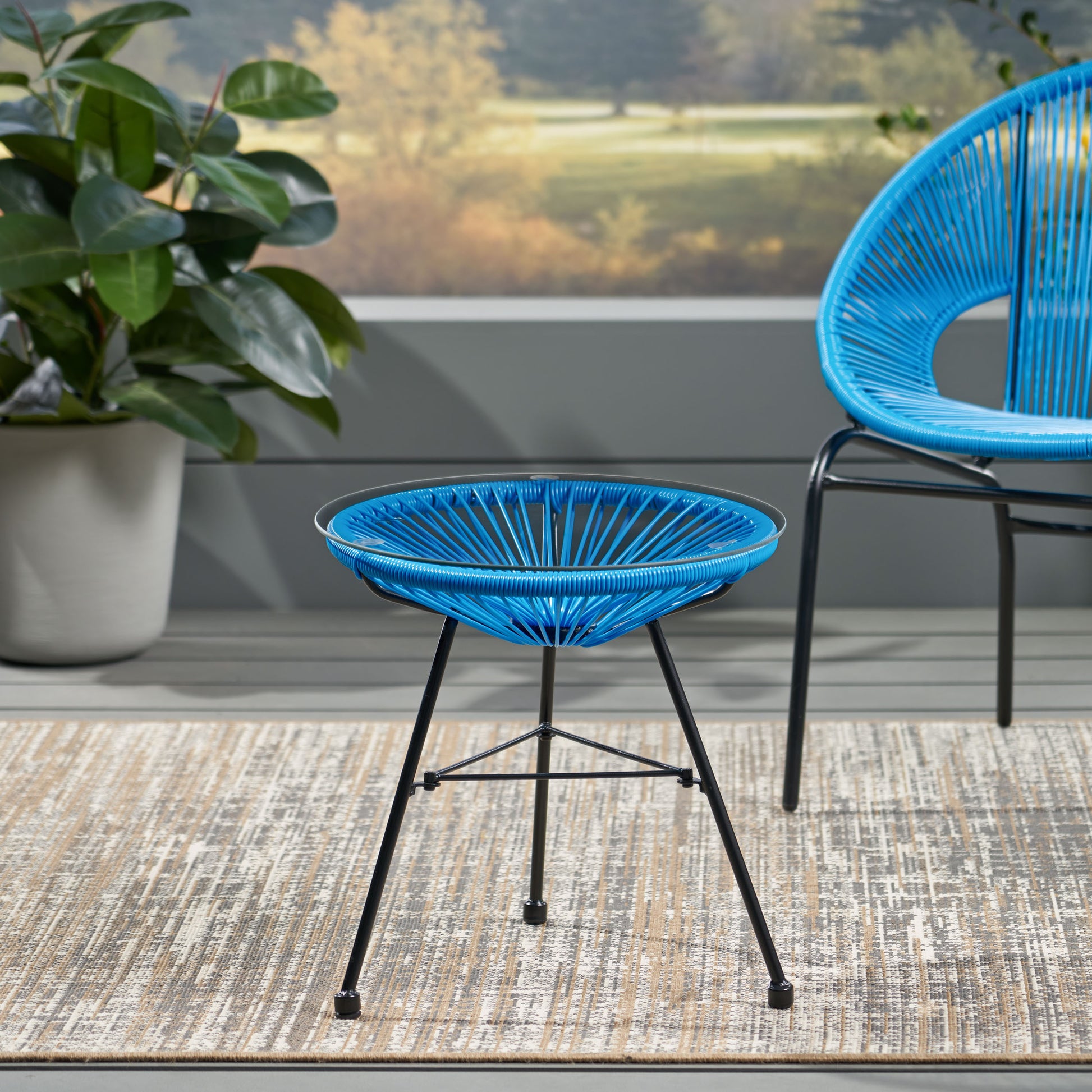 Nusa Side Table Blue Tempered Glass