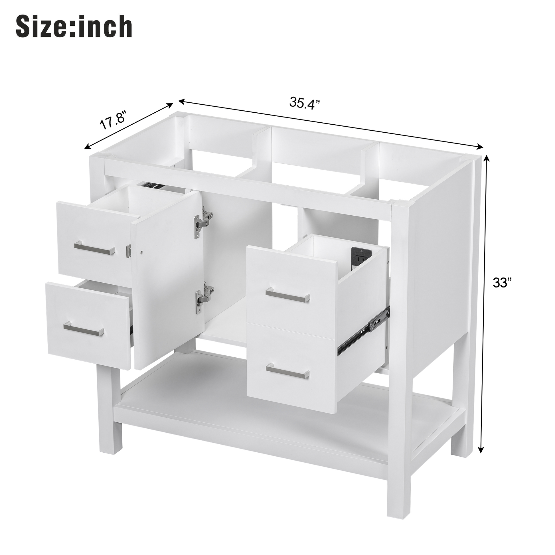 Cabinet Only 36" White Modern Bathroom Vanity With Usb Sink Not Included White Solid Wood Mdf Resin