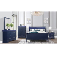 Charlston Blue Full Bed With Led Blue Solid Wood Mdf