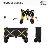 Aluminum Alloy Folding Wagon, Heavy Duty Utility Beach Wagon Cart For Sand With Big Wheels, Adjustable Handle&Drink Holders For Shopping, Camping,Garden And Outdoor Black Garden & Outdoor American Design Fabric Steel