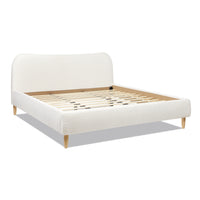 Roman Curved Headboard Upholstered Platform Bed, King, Ivory White Boucle Box Spring Not Required King White Wood Foam Boucle Boucle