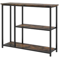 Homcom 39" Console Table, Modern Sofa Table With 2 Storage Shelves, Steel Frame, Narrow Entryway Table For Hallway, Brown Brown Steel