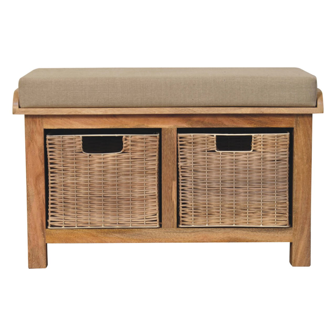 Solid Wood Rattan Basket Linen Bench Brown Light Brown Vanity Stools Cotton Or Cotton Blend Rectangular Grey Modern Mango Internal Storage Solid Wood