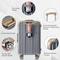 1Pc 20In Aluminum Frame Luggage With Usb Port, Vacation Carry On Suitcase With Spinner Wheels And Tsa Lock, Travel Trolley Case For Short Business Trips, Beach Holidays, Dark Grey Dark Gray Abs Pc