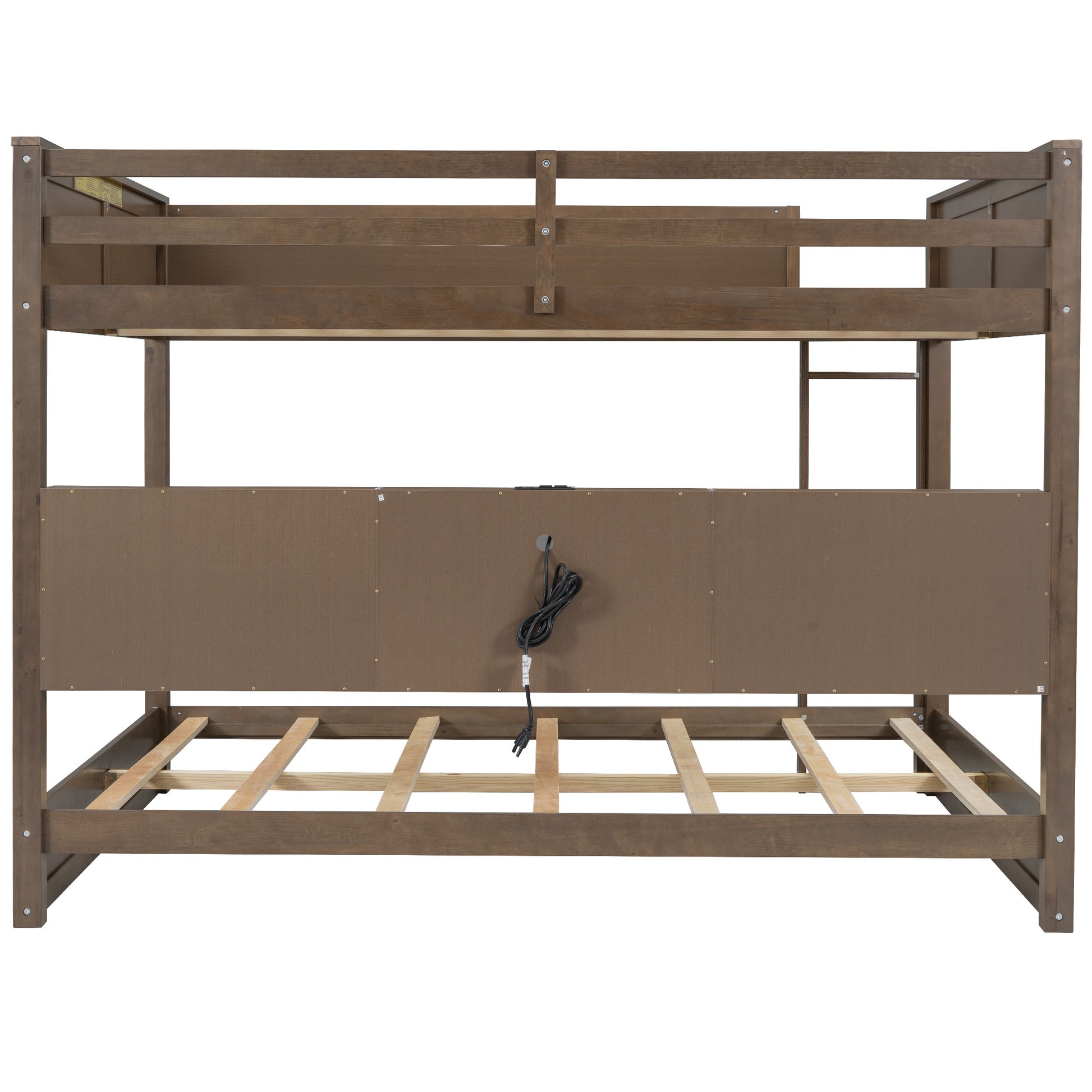 Queen Over Queen Bunk Bed With Storage Cabinets And Usb Ports, Antique Wood Color Expected Arrival Time: 10.26 Wood Solid Wood Mdf