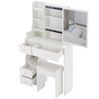 Small Size Left Drawer Desktop Vanity Table Cushioned Stool, Extra Large Sliding Mirror, Multi Layer, High Capacity Storage Fashionable Dresser, Suitable For Small Space, Epa,Gcc,Ul Certificate