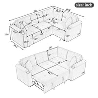 83" L Shape Sofa Bed Pull Out Sleeper Sofa With Wheels, Usb Ports, Power Sockets For Living Room, Grey Grey Foam Boucle 3 Seat