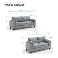 Oversized Modern 2 Piece Sofa Set Couch And Loveseat Set 2 3 Seater Sofa Set, Living Room Set, Loveseat & 3 Seater Couch For Bedroom, Gray Gray Primary Living Space Fabric 5 Seat