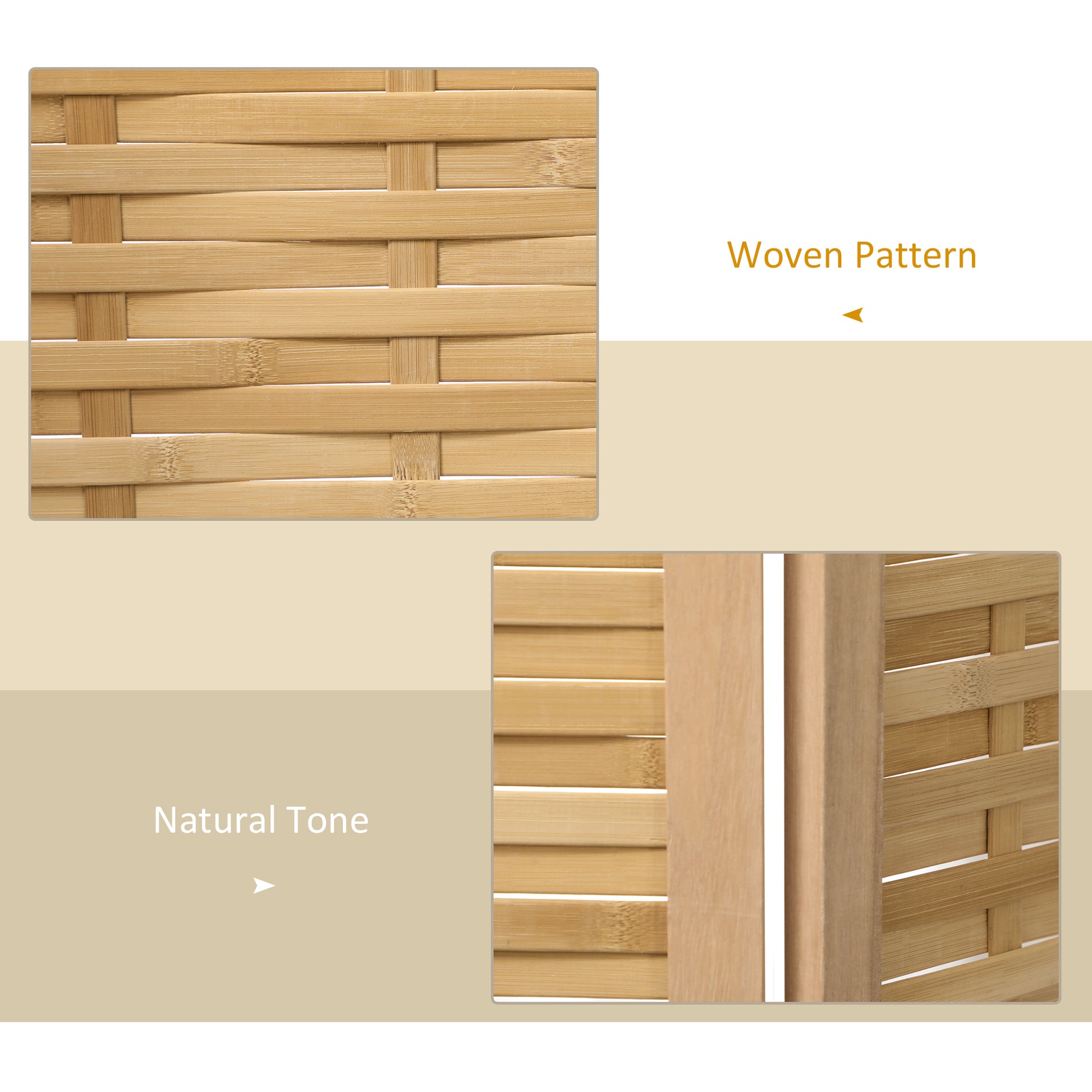 Homcom 4 Panel Room Divider, 5.5' Tall Bamboo Portable Folding Privacy Screens, Hand Woven Double Side Partition Wall Dividers For Home Office, Natural Natural Wood Bamboo