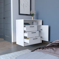 Dresser With Spacious 3 Drawer And Single Door Storage Cabinet, White White Solid Wood Mdf Engineered Wood