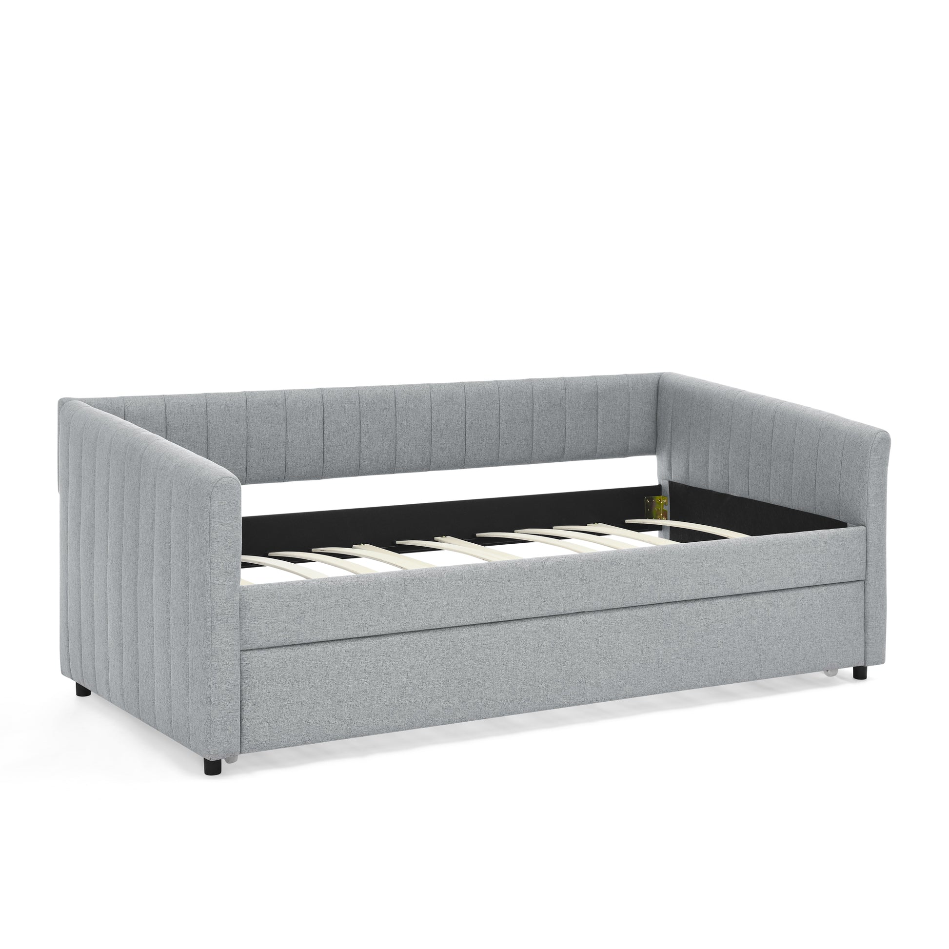 Twin Size Daybed With Trundle Upholstered Sofa Bed, With Vertical Stripes, Linen Fabric, Grey 82.5"X43"X30" Twin Grey Bedroom Contemporary,Minimalist Linen