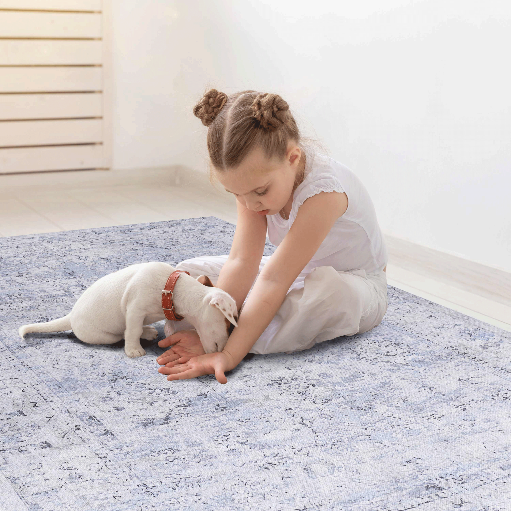 8X10 Area Rug, Washable Rug, Low Pile, Non Slip, Non Shedding, Foldable, Kid & Pet Friendly Area Rugs For Living Room, Bedroom, Kitchen, Dining Room Rug Perfect Gifts, Blue Cream, 8' X 10' Blue Cream Chenille Polyester