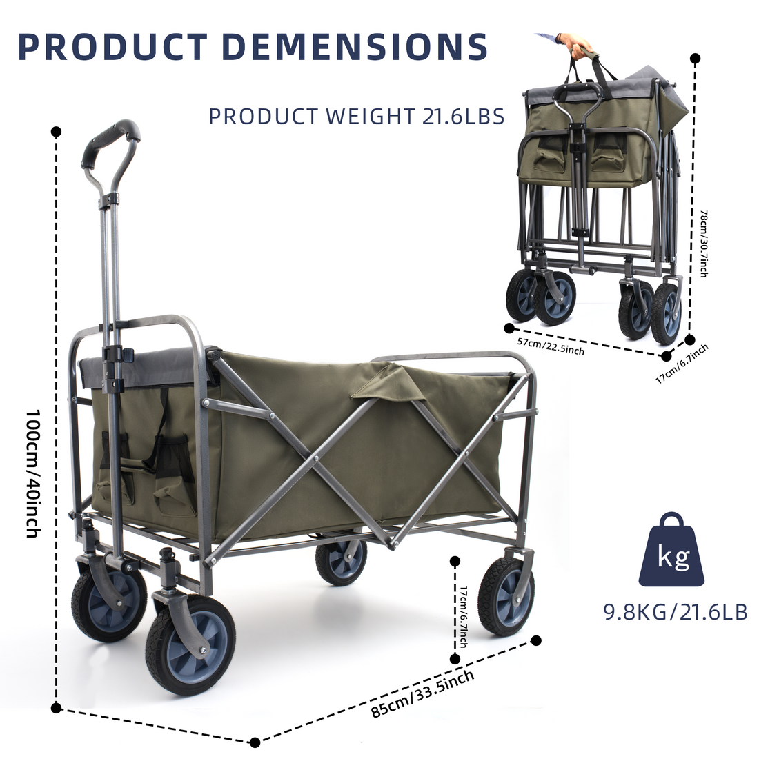 Outdoor Garden Multipurpose Micro Collapsible Beach Trolley Cart Camping Folding Wagon Gray Khaki Garden & Outdoor Oxford Fabric Steel