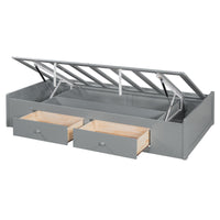 Twin Bunk Bed With Drawers, Wardrobe, Storage Shelves And Hydraulic Bed,Grey Grey Mdf Lvl