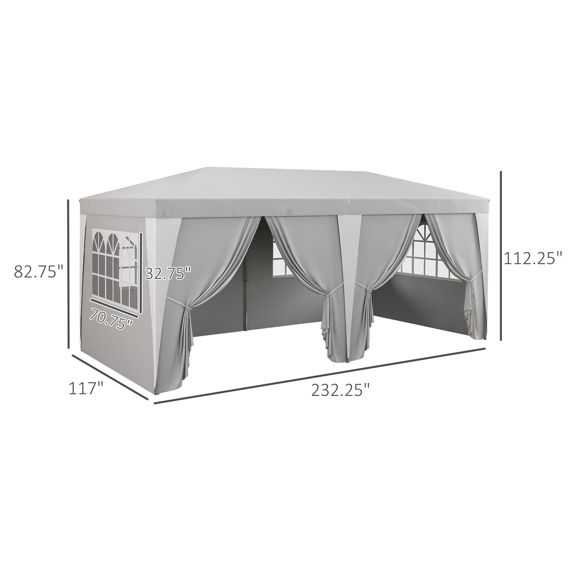 Outsunny 19 X 10' Pop Up Canopy Tent With 6 Removable Sidewalls, 4 Windows, Large Ez Up Canopy With Adjustable Height, Instant Shelter Gazebo For Outdoor Events, Party, Wedding, Gray Gray Steel