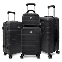 4 Piece Hard Shell Luggage Set,Carry On Suitcase With Spinner Wheels,Family Luggage Set,Black 12 20 24 28In Black Abs