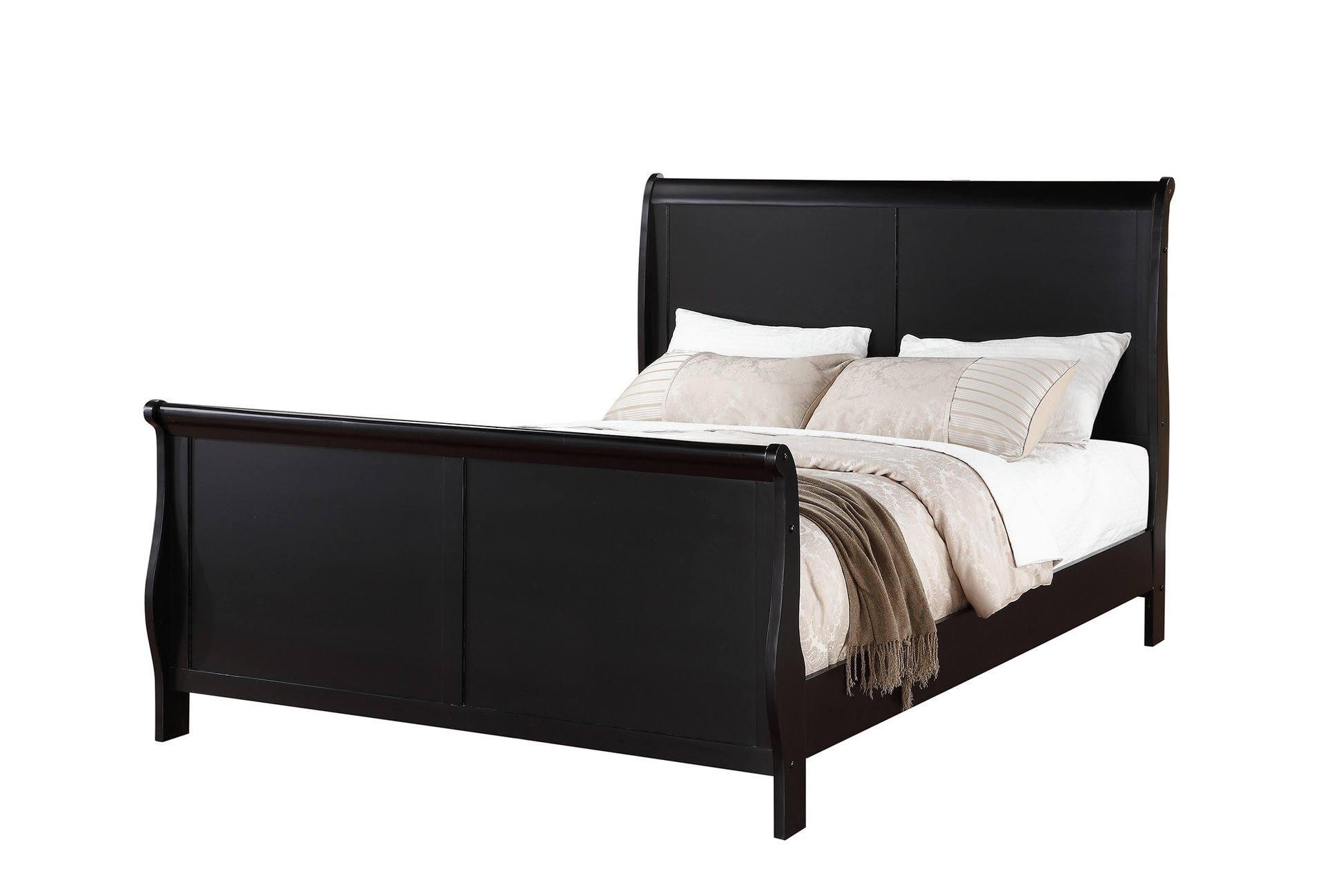 Modern 1Pc Eastern King Size Bed Bedroom Furniture Sleigh Design Headboard Footboard Plywood 1Pc Bedframe Box Spring Required King Black Wood Bedroom Contemporary,Modern,Transitional,Ultra Modern