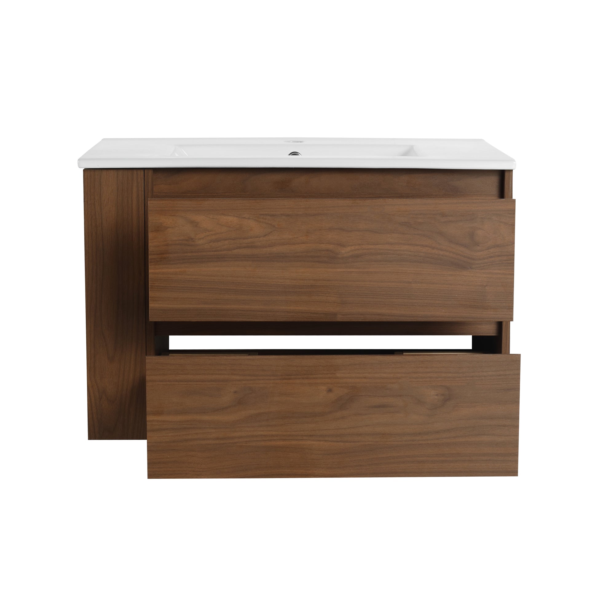 30" Wall Mounting Bathroom Vanity With Ceramic Sink, 2 Soft Close Drawer 2 Brown Oak 1 Bathroom Wall Mounted Modern Plywood