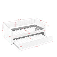 Twin Size Daybed With Trundle Upholstered Sofa Bed, With Vertical Stripes, Linen Fabric, Beige 82.5"X43"X30" Beige Linen