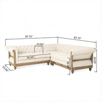 87.75 Inch Beige L Shaped Sectional Corner Sofa With Rolled Arms Spacious 5 Seater Fabric Couch, Perfect For Living Room, Bedroom, Apartment, Or Office, Comfortable, Stylish, And Space Saving Design Beige Light Brown Wood Primary Living Space Medium Soft