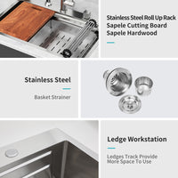 33" Drop In Kitchen Sink 33*22 Inch Kitchen Sink Drop In Topmount Single Bowl 16 Gauge Stainless Steel Ledge Workstation Kitchen Sinks Brushed Nickel Stainless Steel