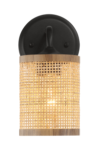 Reef Single Lights Wall Sconce With Natural Rattan Shade Rustic Wicker Wall Light Black,Rattan Metal,Rattan