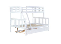 Twin Over Full Rubber Wood Bunk Bed With Trundle, Convertible Ladder And Guardrail, Detachable, Convertible Bed, With Twin Size Trundle ,White Twin White Rubber Wood