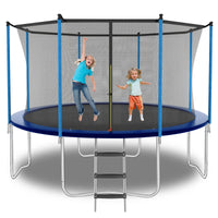 12Ft Outdoor Toddler Trampoline With Enclosure Safety Net Jumping Fun Trampoline, Heavy Duty Jump Pads, Spring Loaded For Children And Adults, Gifts For Boys Girls Blue Garden & Outdoor Iron