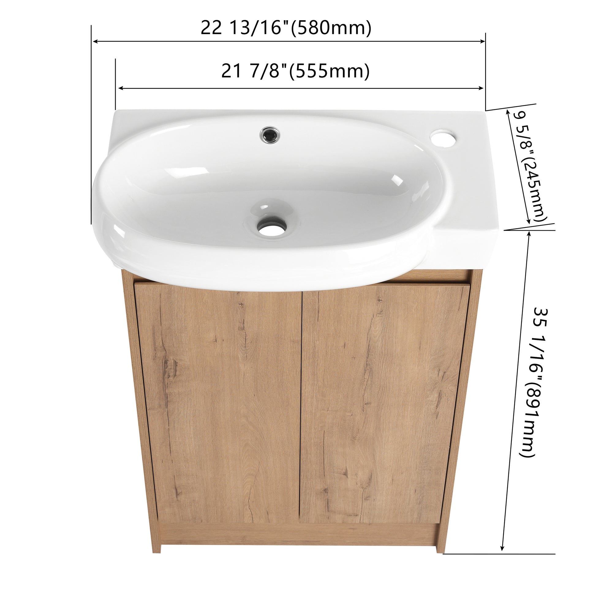 23" Freestanding Bathroom Vanity With Sink, Soft Close Doors Imitative Oak Bathroom Modern Plywood