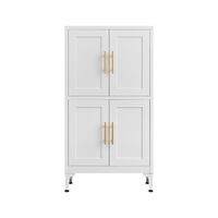 White Metal Kitchen Storage Cabinet, Kitchen Pantry Storage Cabinet With Doors And Shelves, Storage Cabinet With Adjustable Leveling Foot For Kitchen, Living Room And Dining Room W 3 4 Shelves White Metal