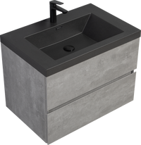 30" Floating Bathroom Vanity With Sink, Modern Wall Mounted Bathroom Storage Vanity Cabinet With Black Quartz Sand Top Basin And Soft Close Drawers, 24V12 30Gr Grey 24Vedi 30B 2 Grey Bathroom Wall Mounted Plywood