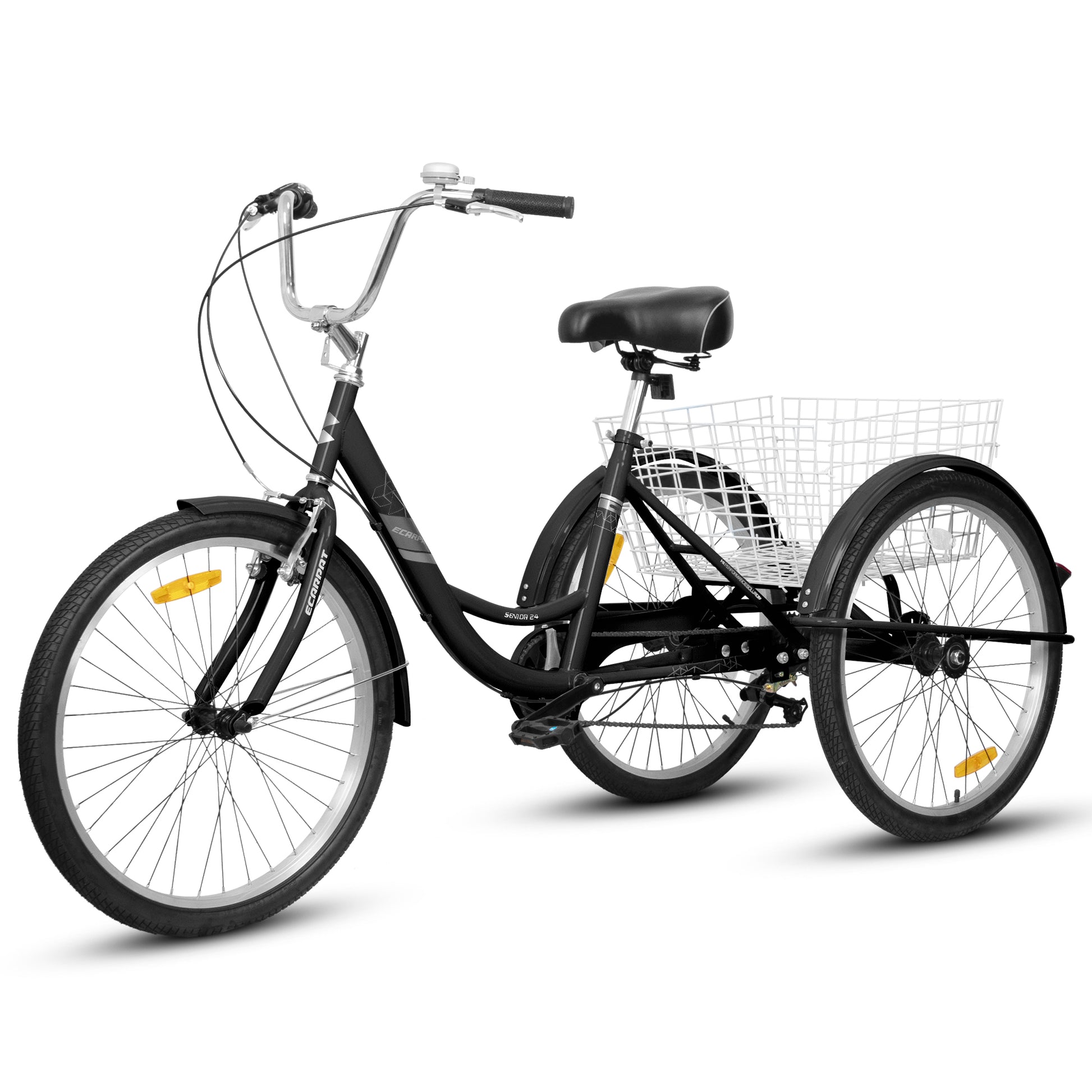 A24632 Adult Tricycles 7 Speed, Adult Trikes 24 Inch 3 Wheel Bikes, Three Wheeled Bicycles Cruise Trike With Shopping Basket For Seniors, Women, Men Black Carbon Steel