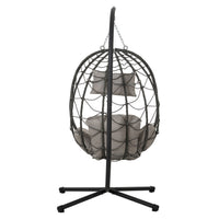 Egg Chair With Stand Indoor Outdoor Swing Chair Patio Wicker Hanging Egg Chair Hanging Basket Chair With Stand For Bedroom Living Room Balcony Gray Steel
