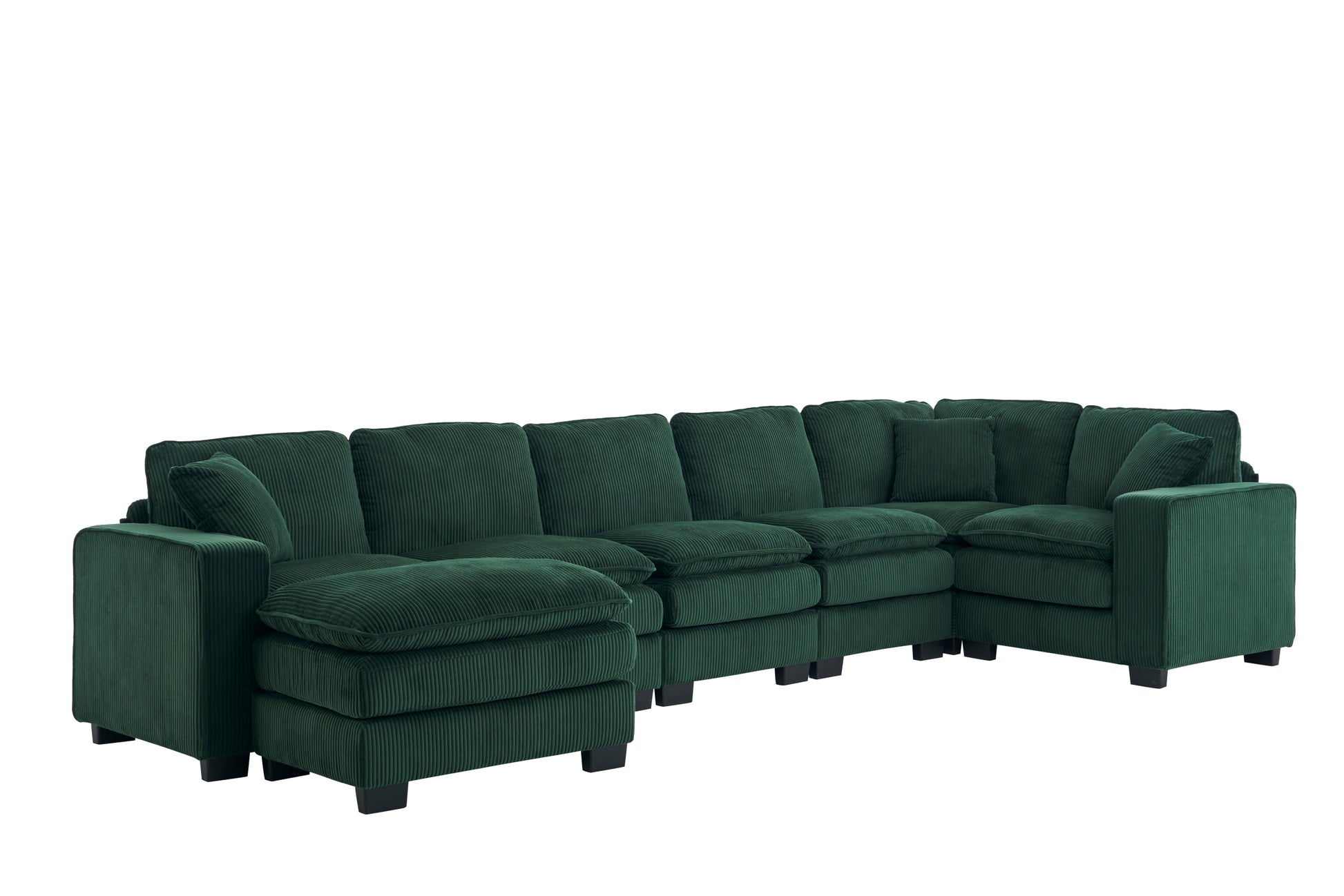 Modern U Shaped 6 Seat Sectional Sofa Couch With One Ottoman And Three Toss Pillows ,Modular Sofa For Living Room,Corduroy Sofa Green Corduroy 7 Seat