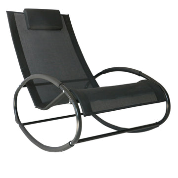 Outsunny Pool Lounger, Outdoor Rocking Lounge Chair For Sunbathing, Pool, Beach, Porch With Pillow & Cool Mesh, Sun Tanning Rocker, Black Black Steel