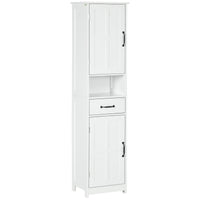 Kleankin Slim Bathroom Storage Cabinet, Tall Bathroom Cabinet, Linen Tower With Open Shelf, Drawer, Recessed Doors, And Adjustable Shelves, White White Mdf