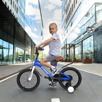 A16114 Kids Bike 16 Inch For Boys & Girls With Training Wheels, Freestyle Kids' Bicycle With Fender. Blue Steel