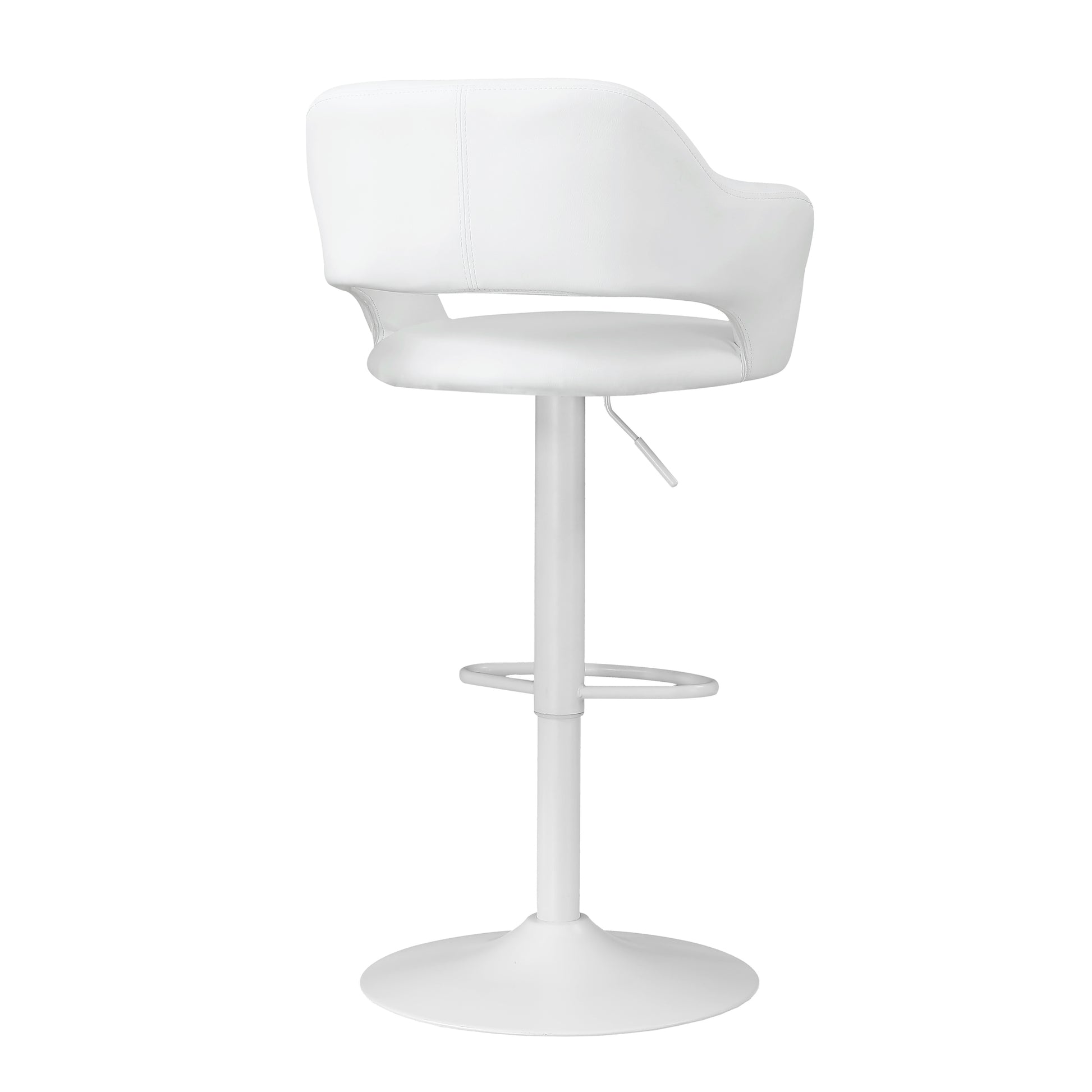 Bar Stool, Swivel, Bar Height, Adjustable, White Metal, Leather Look, Contemporary, Modern White Foam Faux Leather