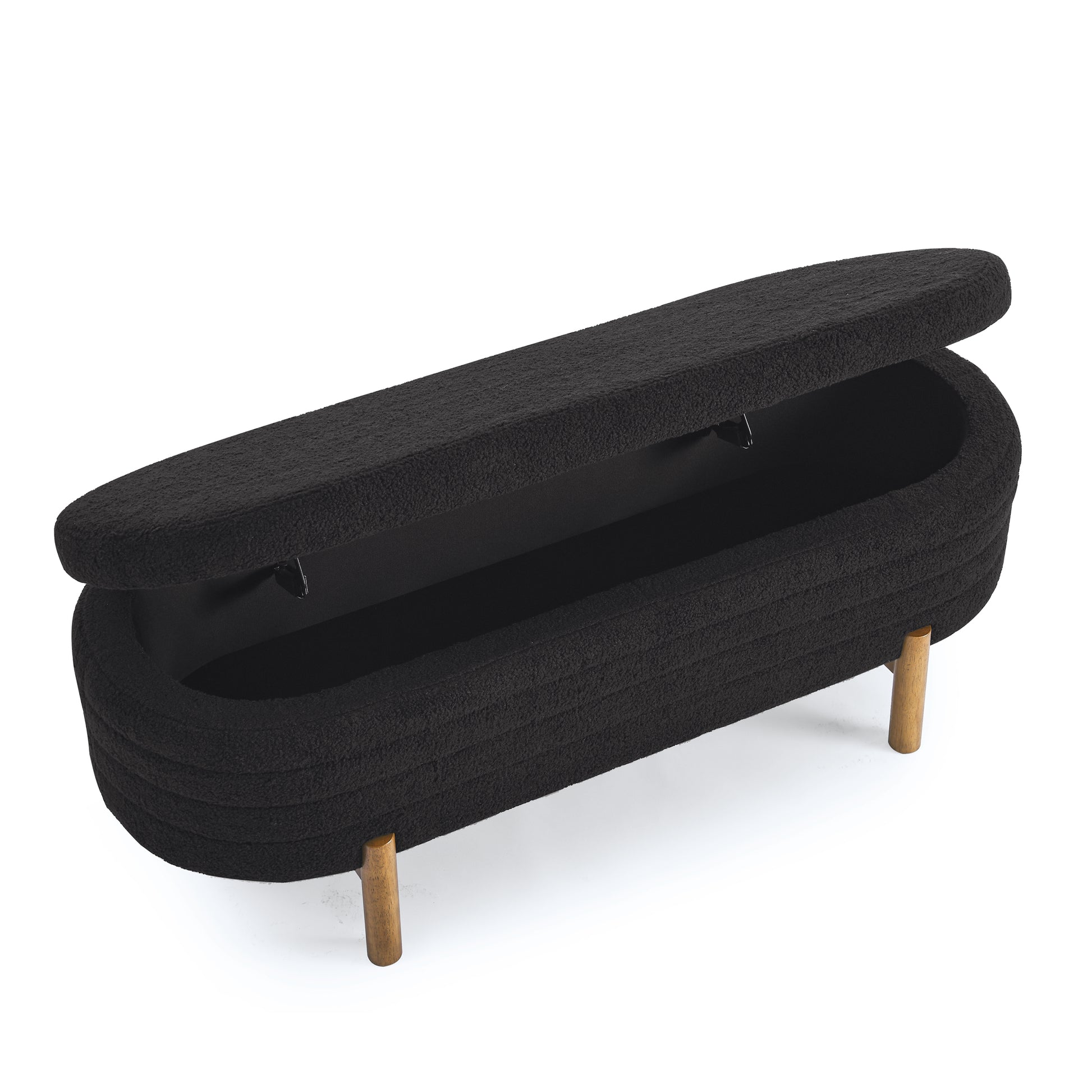 Ottoman Oval Storage Bench,Rubber Wood Leg,Black 46."X17.7"X10.8" Black Foam