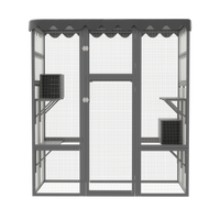 Outdoor Cat House Big Catio Wooden Feral Cat Shelter Enclosure With Large Spacious Interior, 6 High Ledges, Weather Protection Asphalt Roof Grey Wood
