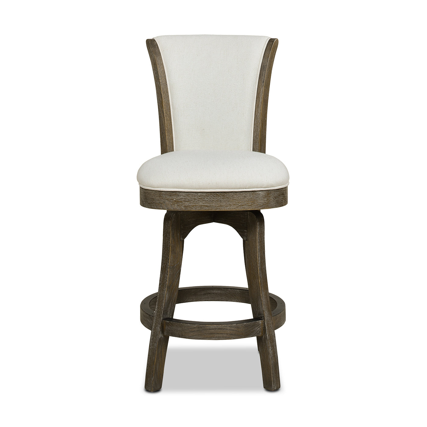 Henry 27 Armless Swivel Counter Height Bar Stool, Natural White Linen White Foam Linen