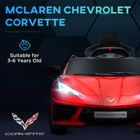 Qaba Electric Car For Kids, 12V Chevrolet Corvette Licensed Kids Car With Parental Remote Control, Suspension System, Music, Horn, Headlight, Slow Start, Kids Electric Car For 3 6 Years, Red Red Plastic