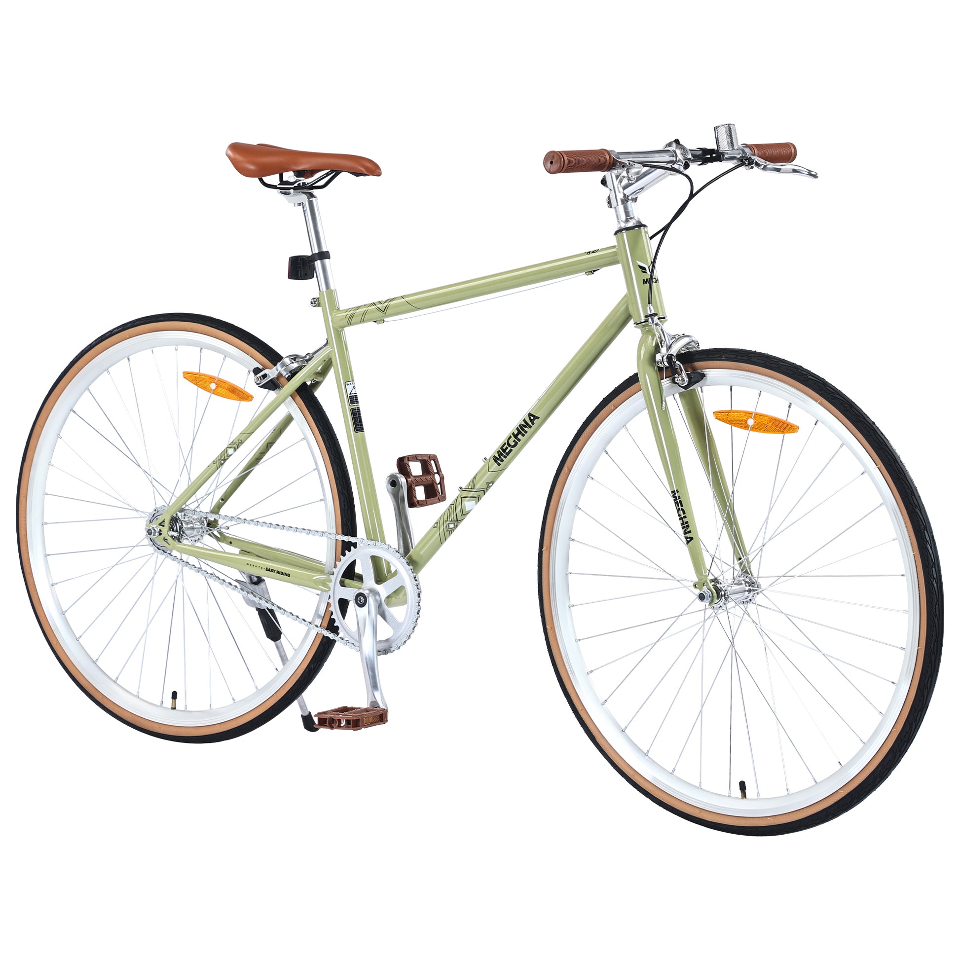 Single Speed Retro Style 700C Road Bike For Men Women'S City Bicycle,Steel Frame Light Green Steel