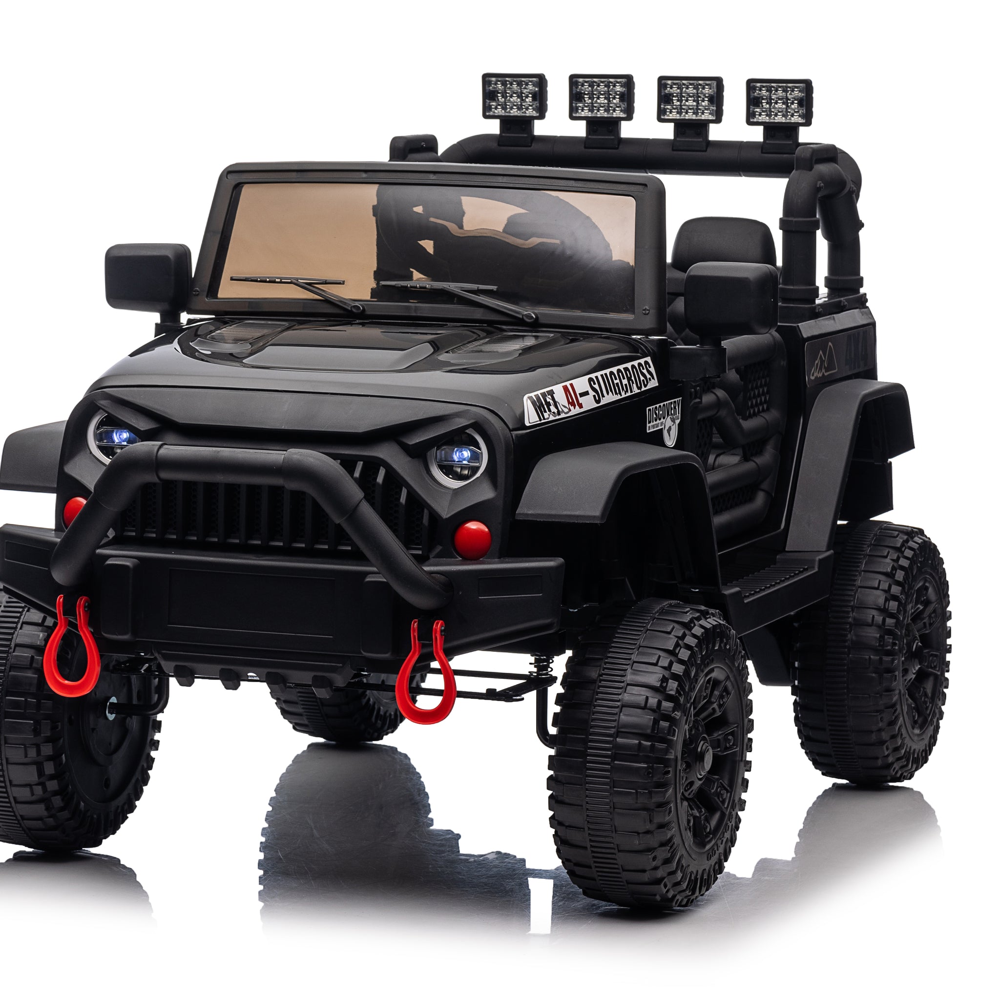 24V Power 4 Wheels W Remote Control, 3 Speeds, Bluetooth Music, Led Lights, Spring Suspension, Electric Vehicles Jeeps Toy For Boys Girls Black Abs